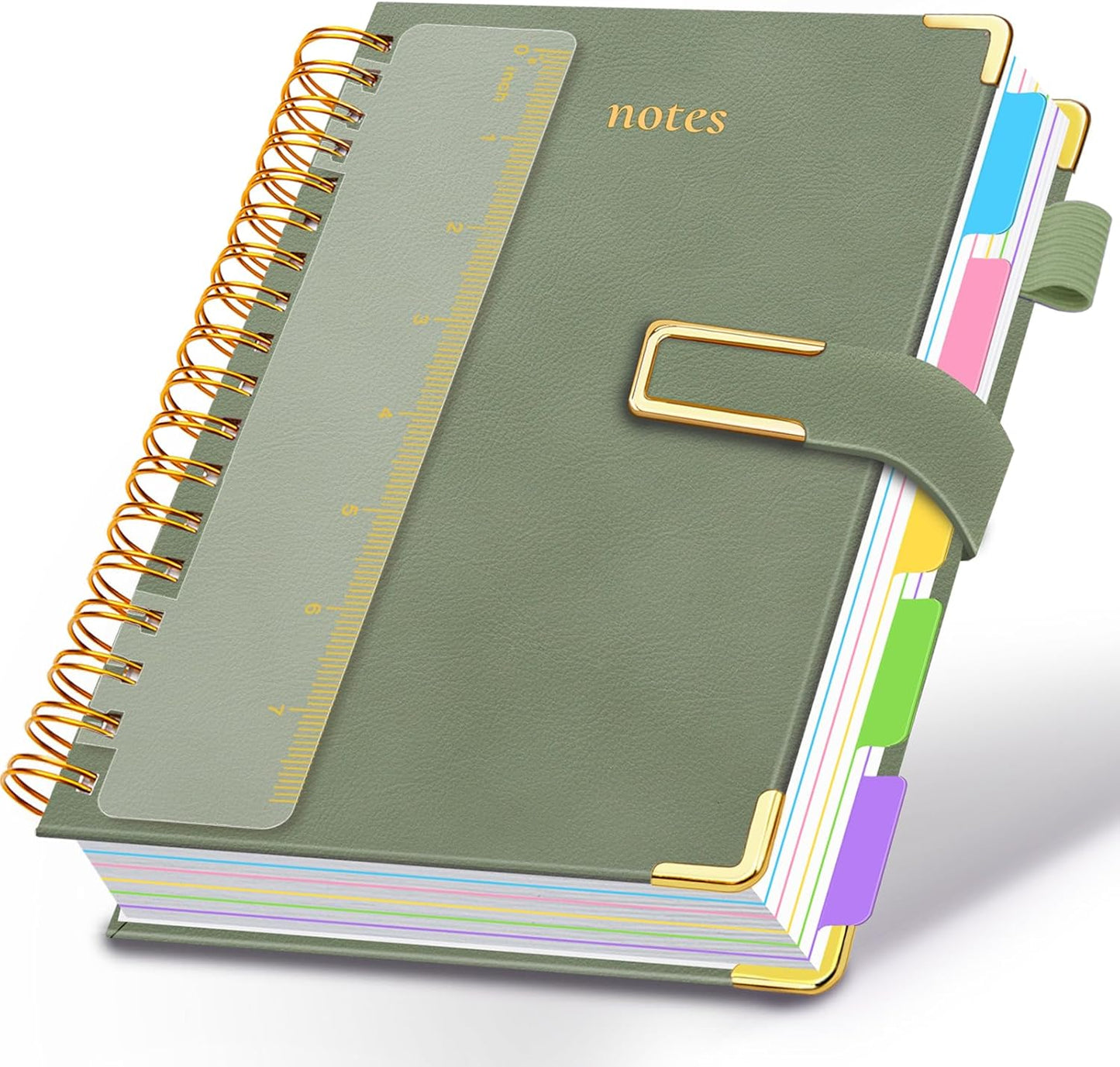 Hardcover Spiral Notebook College Ruled, 8"x10" Leather Journal Notebook with Magnetic Closure, 300 Pages 5 Subject Notebook with Dividers Tabs Journal for Women Men, Work, School(Rose Red)