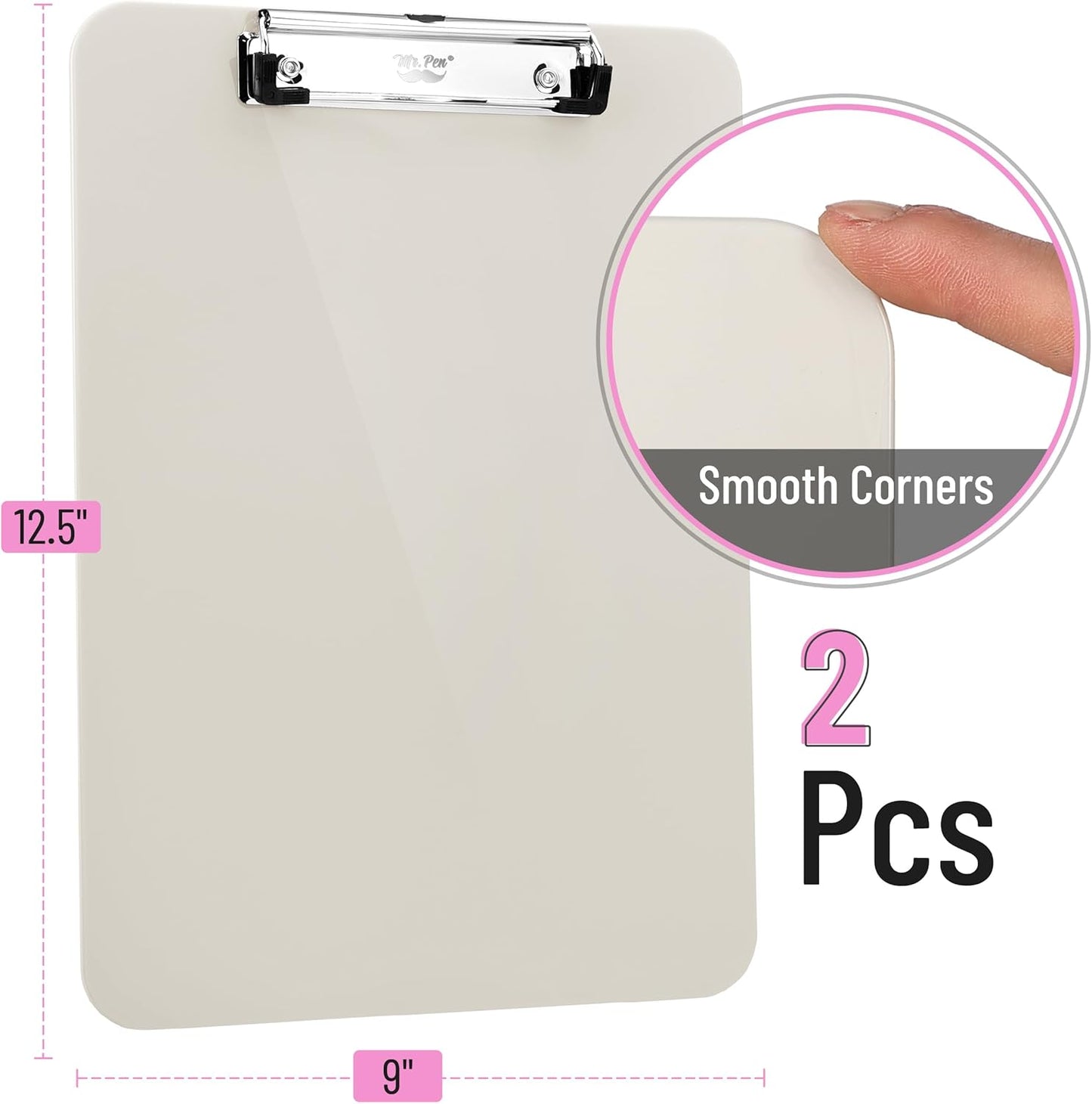 Mr. Pen- Plastic Clipboard, 12.5" x 9", 2 Pack, Clipboard Plastic, Low-Profile Metal Clip with Retractable Hanging Hole