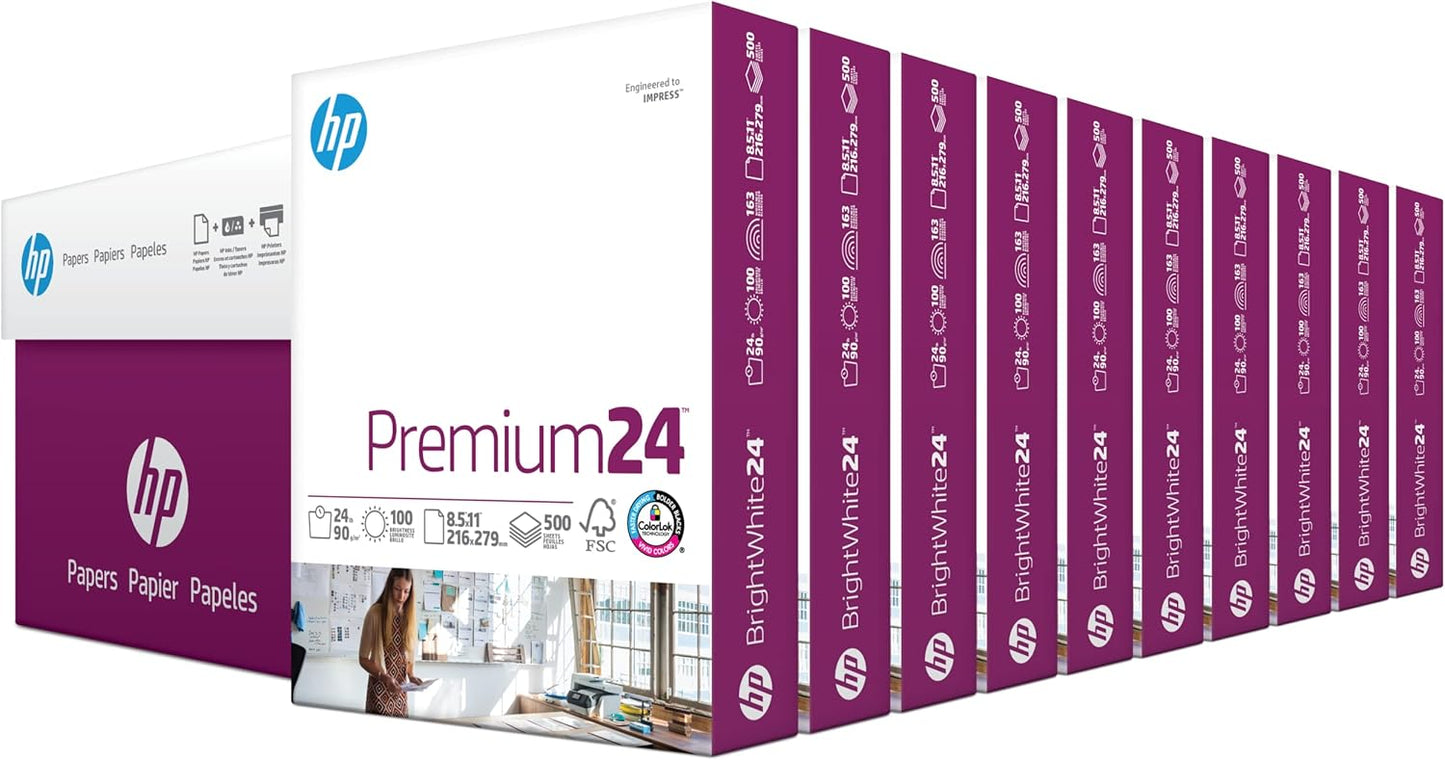 HP Printer Paper | 8.5 x 11 Paper | Premium 24 lb | 1 Ream - 500 Sheets | 100 Bright | Made in USA - FSC Certified | 112400R