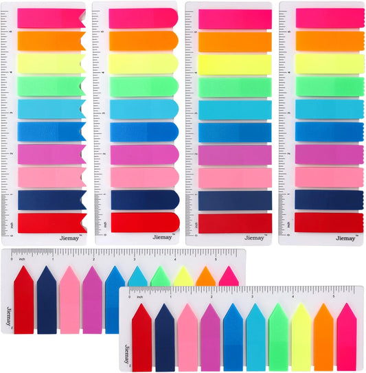 2000pcs Neon Page Markers Sticky Tabs, 10 Bright Colors & 5 Shapes Translucent Writable Flags, Index Tabs for Books/Notebooks/Office, with 5.5" Ruler (Arrow/Wave/Semicircle)