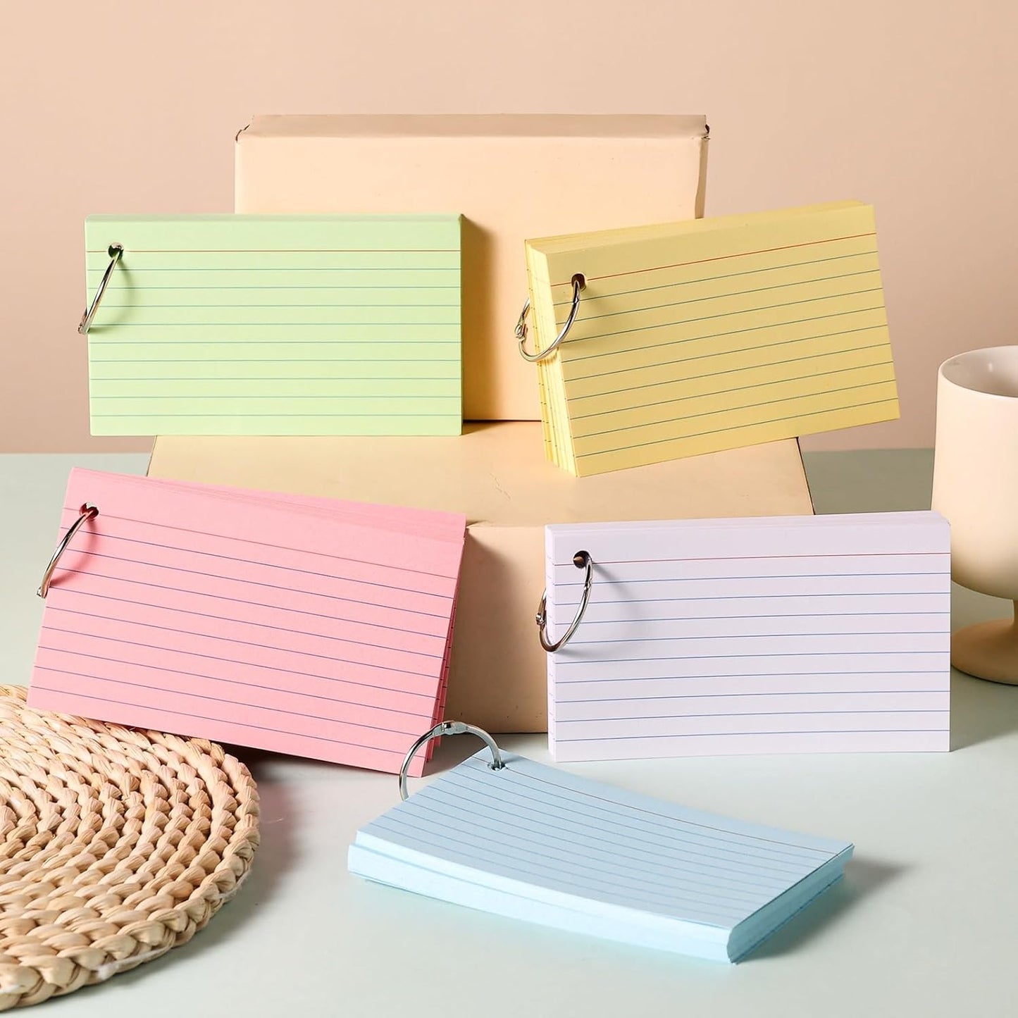 Colored Index Cards 3x5 Inch Heavyweight Flash Cards with Ring Lined Flashcards Note Cards for Studying School Supplies College, 200 Count