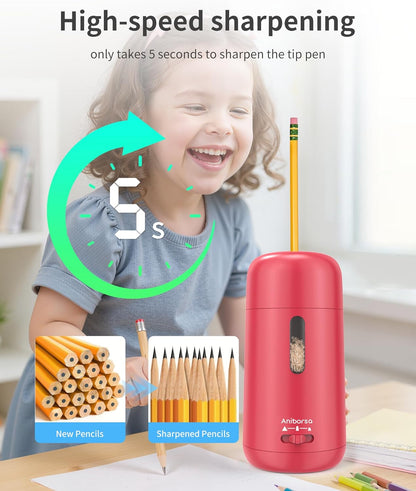 Automatic Electric Pencil Sharpener - Auto Feed, Auto Stop & Auto Eject, Rechargeable for Classroom, Home, School, Office, Black