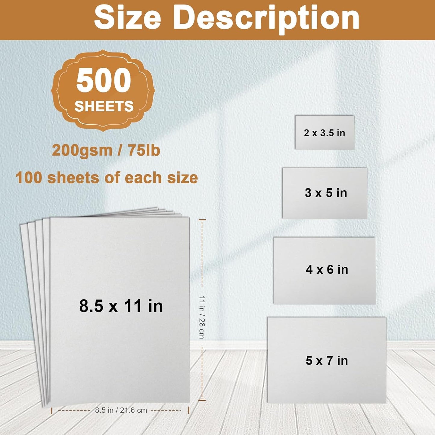 Silunkia 100 Sheets White Cardstock 5 Assorted Sizes Craft Paper, 200gsm/75lb White Card Stock Certificates Paper for DIY Cards Making, Business Cards, Wedding Invitations, School Crafting, Menus