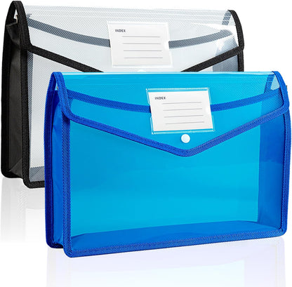 Plastic Expanding File Folder, Folders for Documents, Transparent Envelopes with Elastic Closure, File Folder Organizer Holder, Large Capacity, Fit Letter/A4 Size (2Pcs)