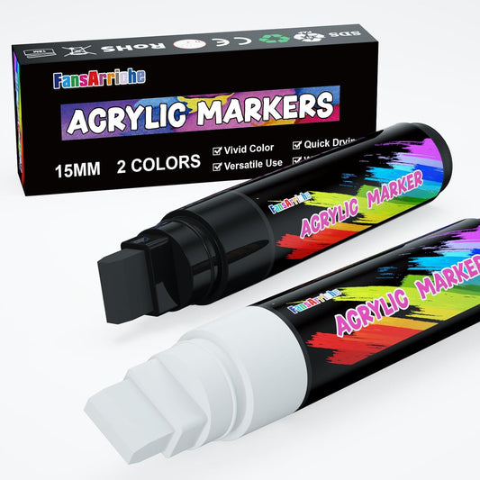 FansArriche Acrylic Paint Markers, 15mm Jumbo Felt Tip, 10 Colored Waterproof and Permanent Paint Pens for Tagging, Signs, Calligraphy, and Outdoor Paintings