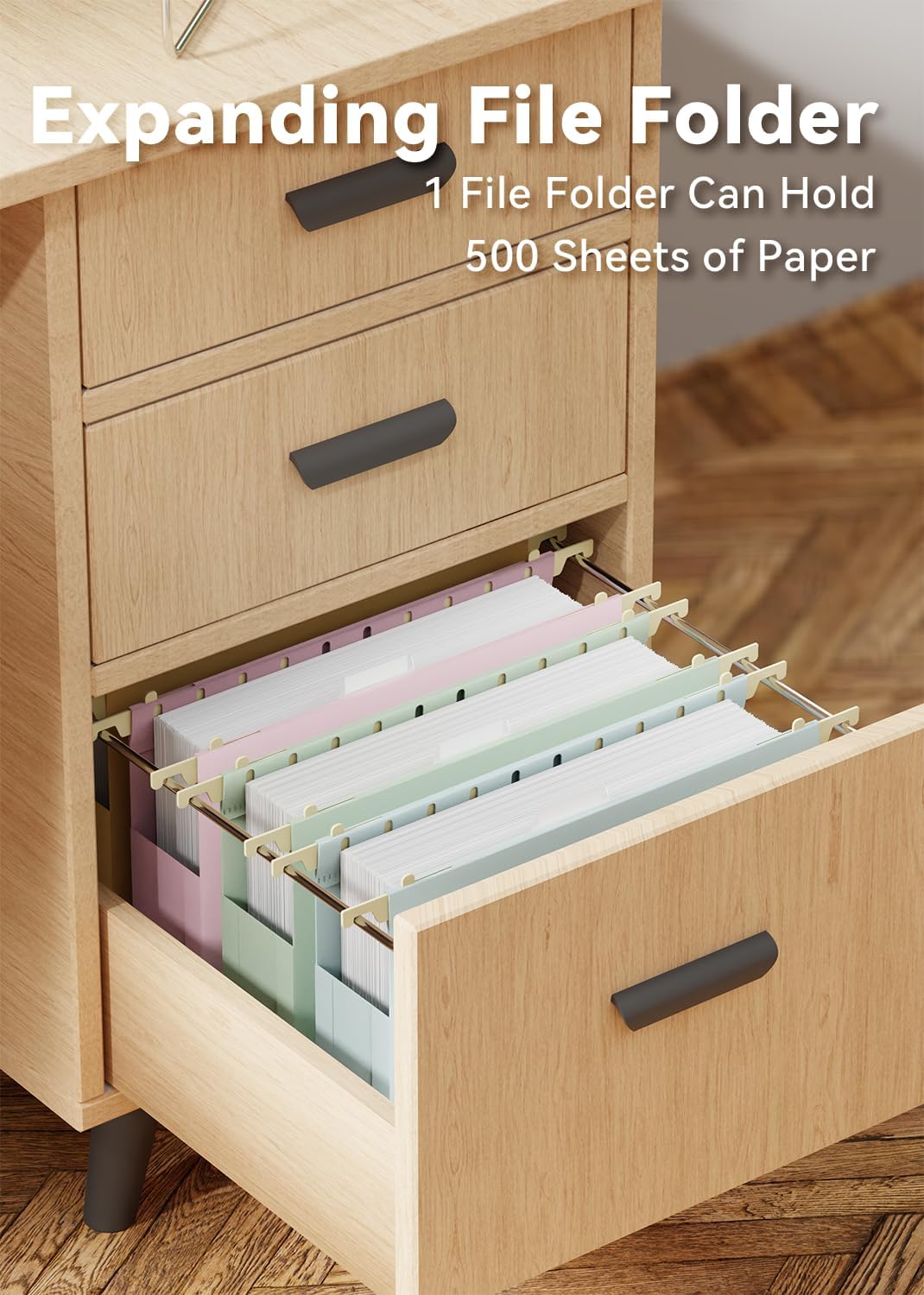 Ansook Extra Capacity Hanging File Folders Letter Size,Heavy Duty 4" Expandanle Pastel Hang Folders,6 Pack Plastic File Cabniet Folder Hanging with Tabs,Hanging File Frame Organizer