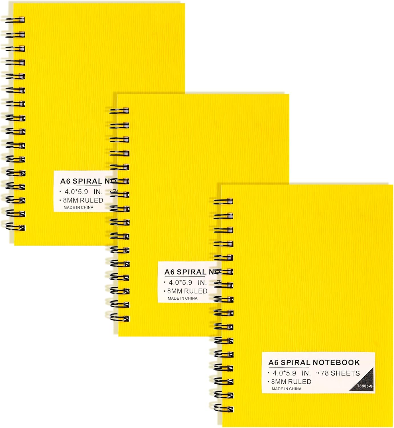 FLYING EAGLE 3 PCS Small Spiral Notebooks 4x6, A6 Cute Mini Journal Plastic Hardcover 8mm Ruled Notebook, Yellow 234 Sheets/468 Pages, 3 Pack Small Ruled Notebooks for School Work