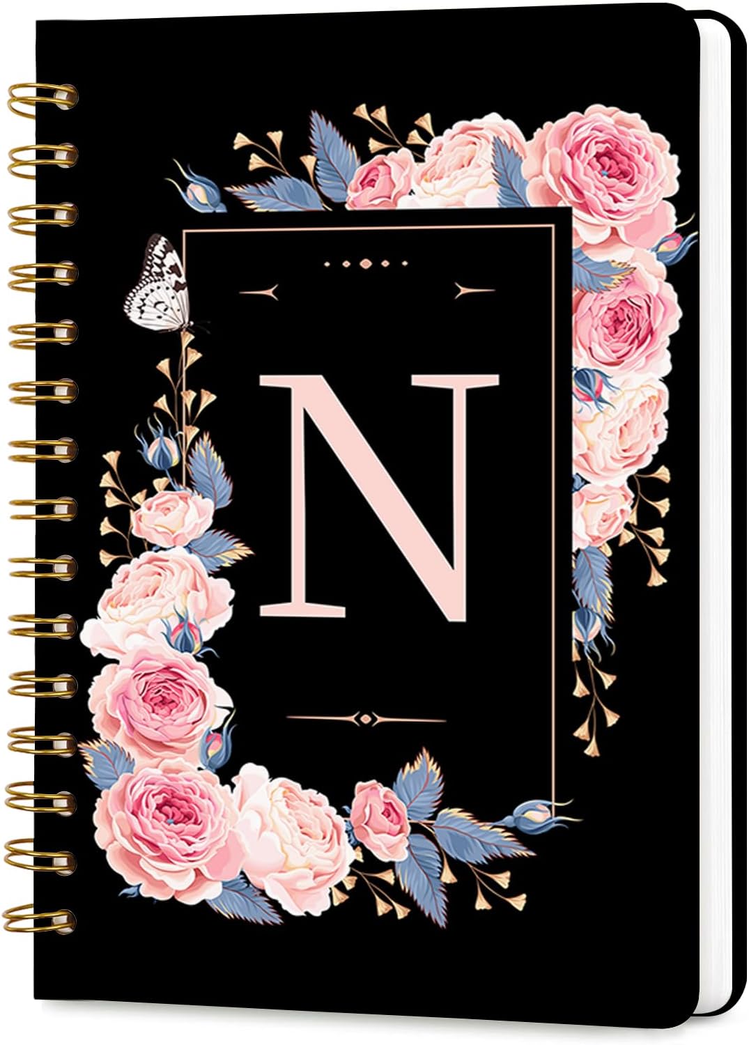 Lined Spiral Journal Notebook, A5 College Ruled Spiral Notebook for Women, Hardcover with Elegant Design for Work and Note-Taking, 5.5 * 8.25 inch, 160 Pages, Letter T