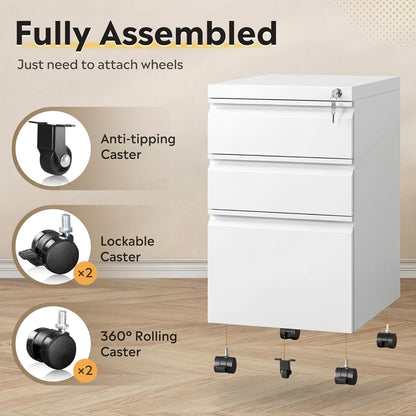 DEVAISE 3 Drawer Mobile File Cabinet Under Desk Office, Fully Assembled Except Casters, Letter/Legal Size, Black