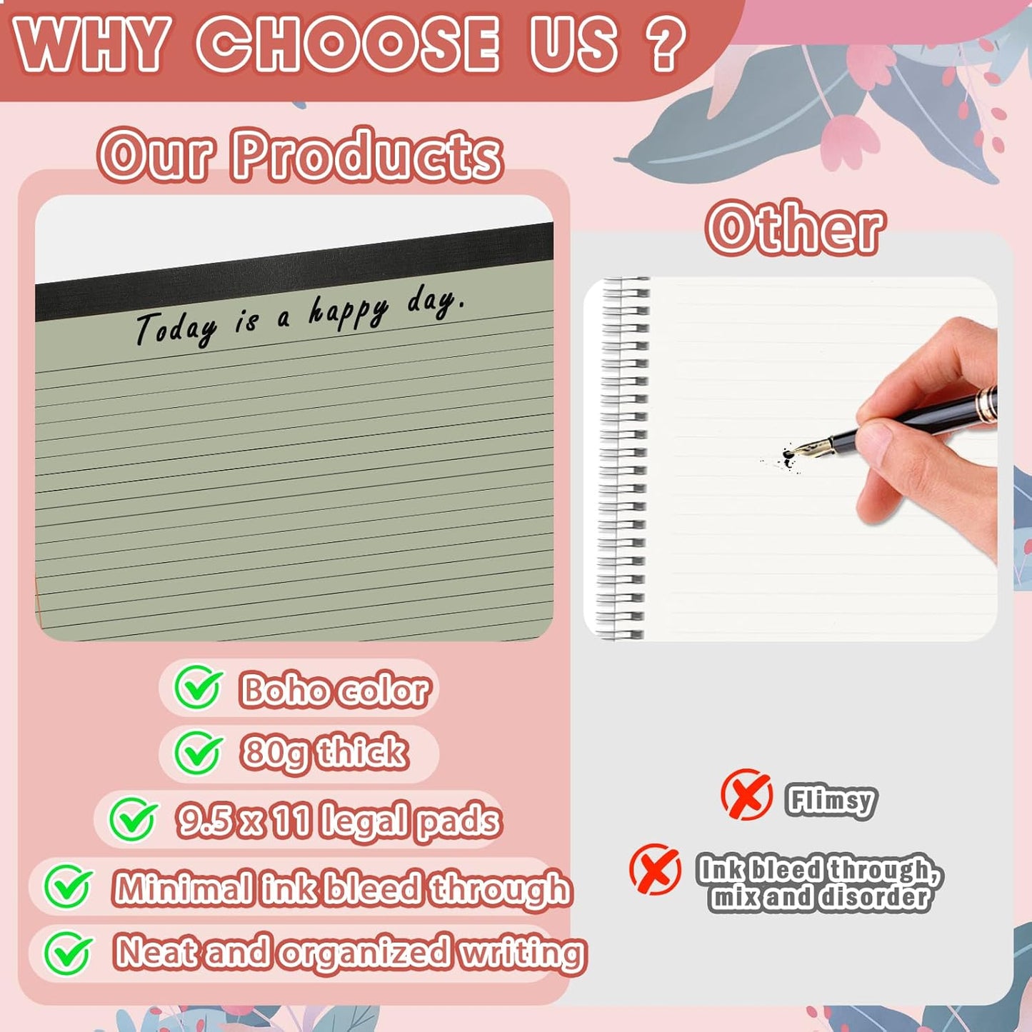 gisgfim 4 Pack 11" x 9.5" Legal Pads College Ruled Notepad Landscape Notebook 80 GSM Horizontal Lined Notebook Writing Pads Aesthetic Legal Pad for School Office Business (Pastel)