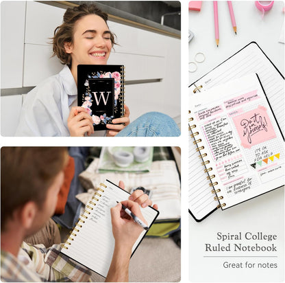 Lined Spiral Journal Notebook, A5 College Ruled Spiral Notebook for Women, Hardcover with Elegant Design for Work and Note-Taking, 5.5 * 8.25 inch, 160 Pages, Letter T