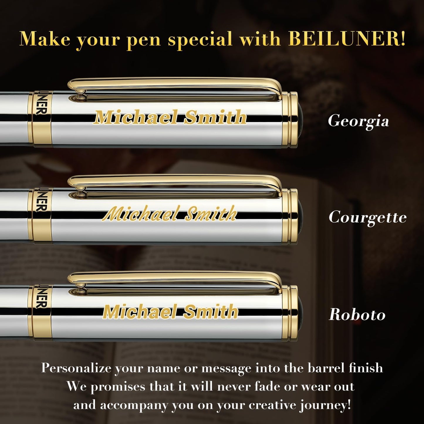 BEILUNER Luxury Rollerball Pen, Stunning Green Lacquer with 24K Gold Trim,Noble and Elegant Designs,Schneider Ink Refill, Best Gift Set for Men & Women, Refillable, Executive Writing, Nice Pens