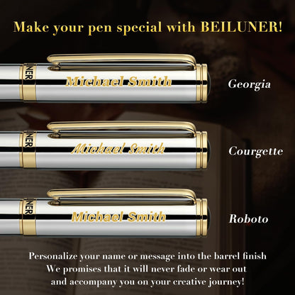 BEILUNER Luxury Rollerball Pen, Stunning Green Lacquer with 24K Gold Trim,Noble and Elegant Designs,Schneider Ink Refill, Best Gift Set for Men & Women, Refillable, Executive Writing, Nice Pens