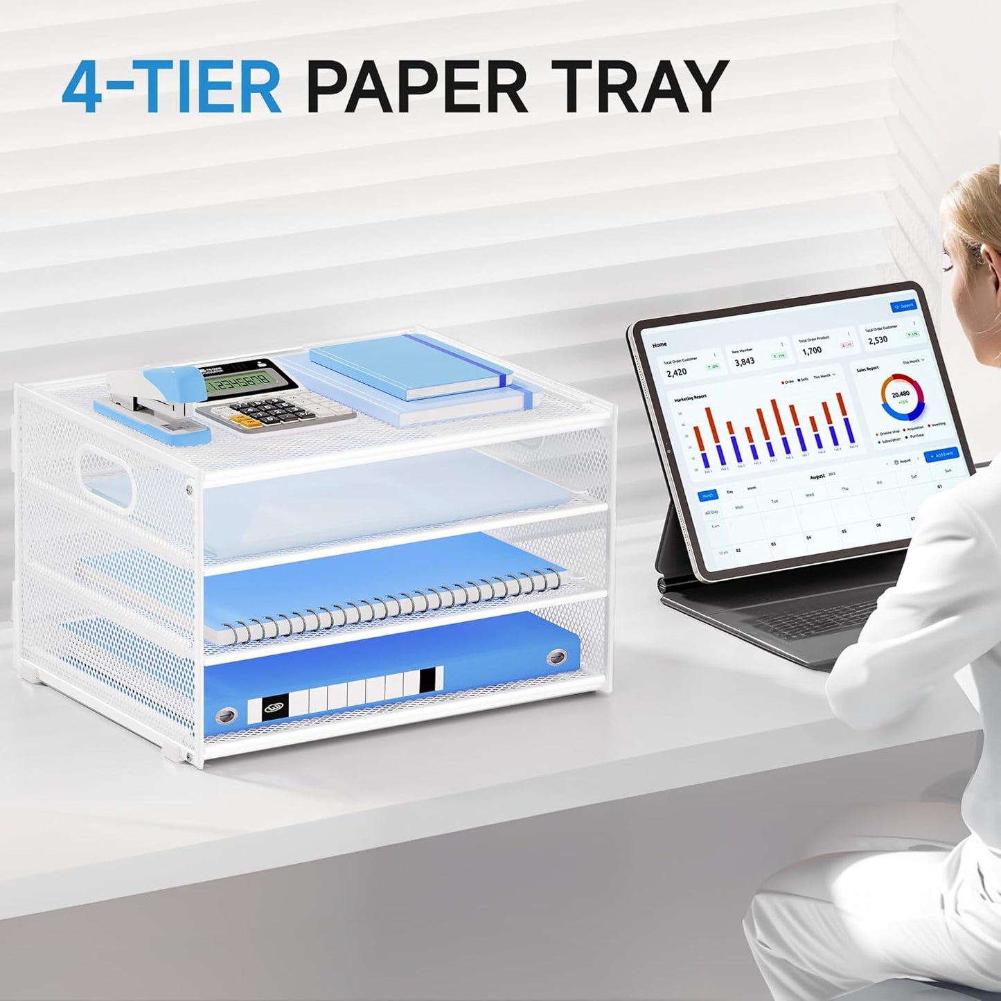 Lavatino 3-Tier Letter Tray Desk Organizer, Mesh Metal Paper File Tray Organizer for Desk, Office Supplies & Home Organization, Fits A4 Paper, Mail, Magazines & Office Accessories (Black with Handle)