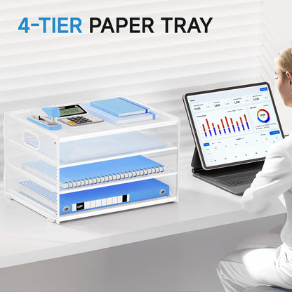 Lavatino 3-Tier Letter Tray Desk Organizer, Mesh Metal Paper File Tray Organizer for Desk, Office Supplies & Home Organization, Fits A4 Paper, Mail, Magazines & Office Accessories (Black with Handle)