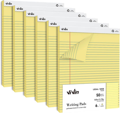 ViVin Legal Pads 8.5 x 11 Inch, Wide Ruled Note Pads, 12 Pack, 50 Sheet/Pad, Perforated Writing Pads, Notepads for Office Home School, 600 Sheets, White Paper