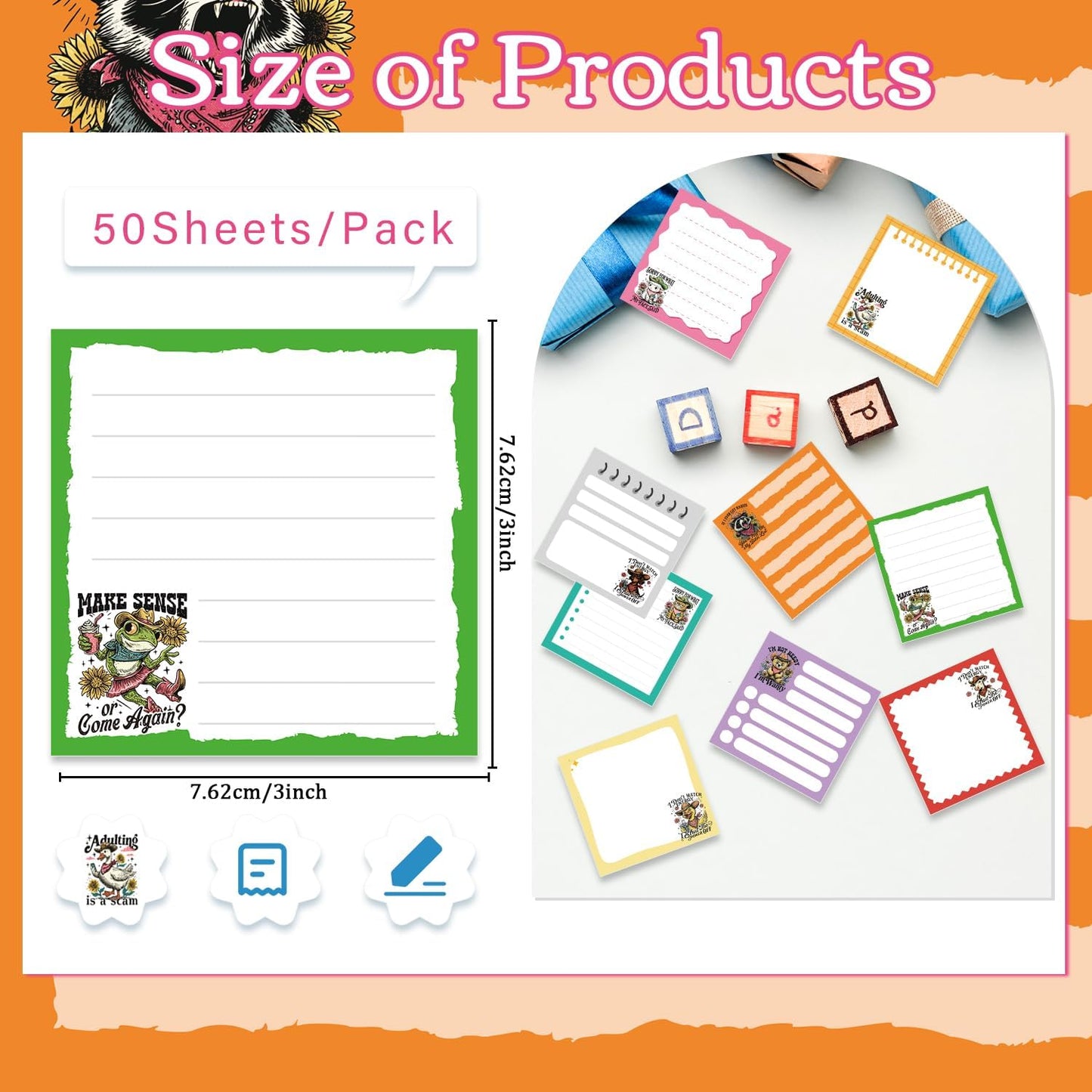 Inspirational Sticky Notes Gifts - 9 Pack Funny Positive Quotes Notepads 3x3 Inches, Fun Motivational Self-Adhesive Memo Pads Office Study Supplies for Friends Coworkers (450 Sheets)