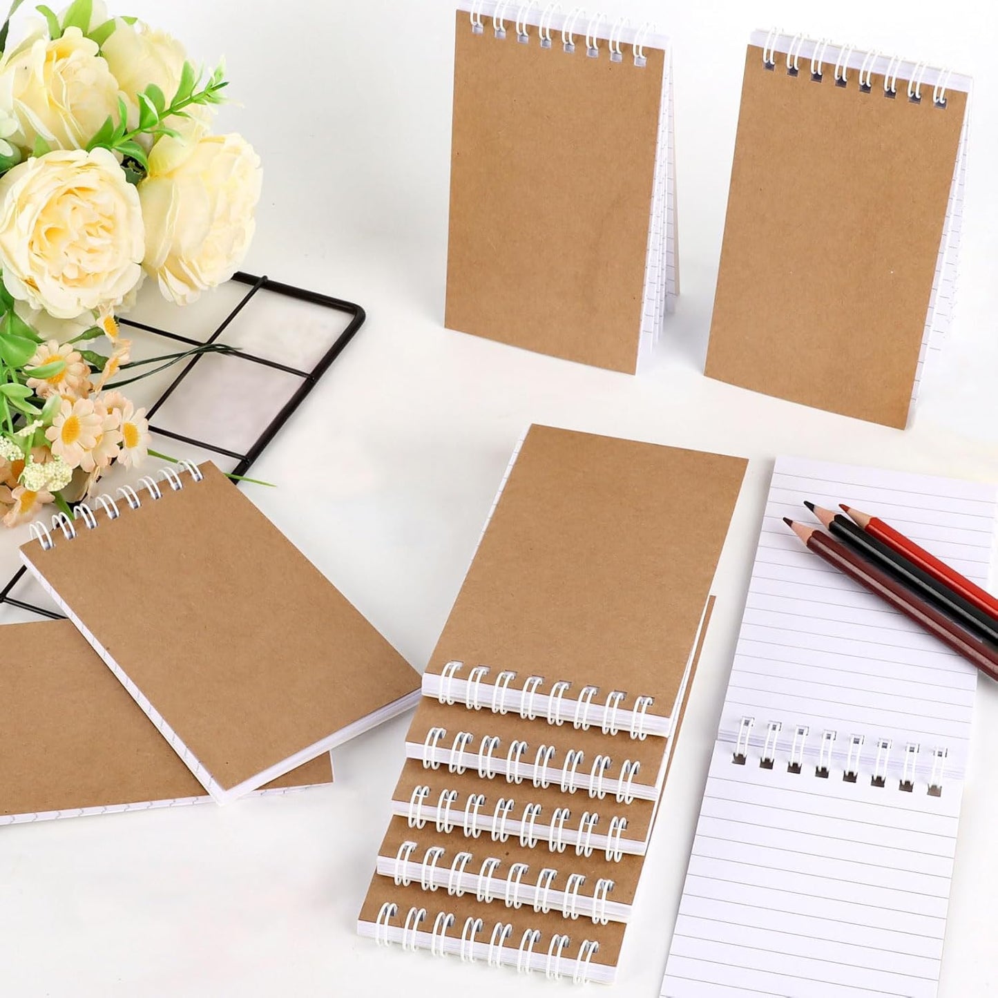 Hxezoc 10 Pack Small Pocket Notebooks, 3 x 5 Inches Mini Kraft Spiral Pocket Notebook with Lined Pages Memo Pads for Kids Home Office School Classroom Decoration Supplies