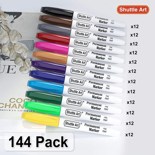 Shuttle Art 30 Colors Permanent Markers, Fine Point, Assorted Colors, Works on Plastic,Wood,Stone,Metal and Glass for Kids Adult Coloring Doodling Marking