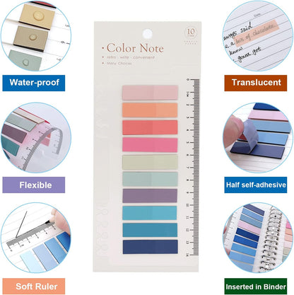 2400 Pcs Morandi Sticky Tabs, 12 Sheets Sticky Index Tabs, Book Tabs, Page Markers, Colorful Book Annotating Tabs, Page Tabs, Sticky Flags, Transparent Sticky Note Tabs, File Index Tabs with Ruler