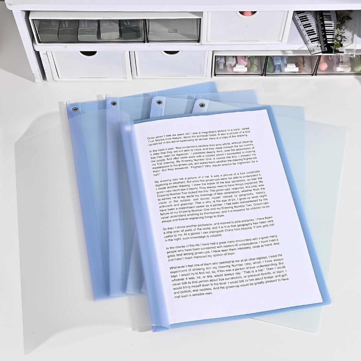 BAYTORY 5Pcs Clear Report Covers with Swing Clip, Plastic Folders for A4 and Letter Size Paper, Clear Front Presentation Binder for School Business, 40 Sheets Capacity/Pack (Blue)