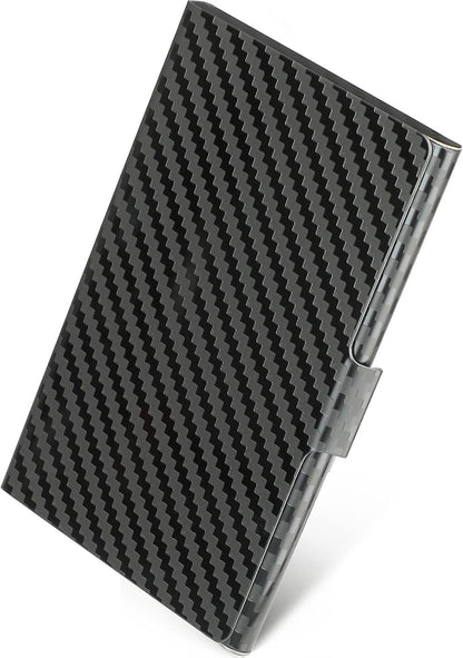 MaxGear Metal Business Card Holder for Men & Women, Professional Stainless Steel Card Case for Business Cards, Slim Purse Name Card Holders with Interior Lining, Buckle Style Shut, Black