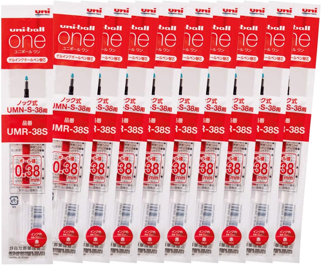 Mitsubishi Pencil Uni-Ball One Gel Ballpoint Pen Refill, 0.38, Black, 10 Pieces, Hako UMR38S.24