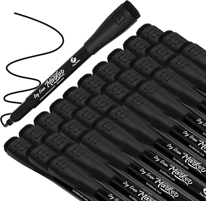 Scribbledo 36-Pack Black Fine Tip Dry Erase Markers with Eraser Cap | Low-Odor Whiteboard Markers for Office, Workplace, Medical & Professional Use
