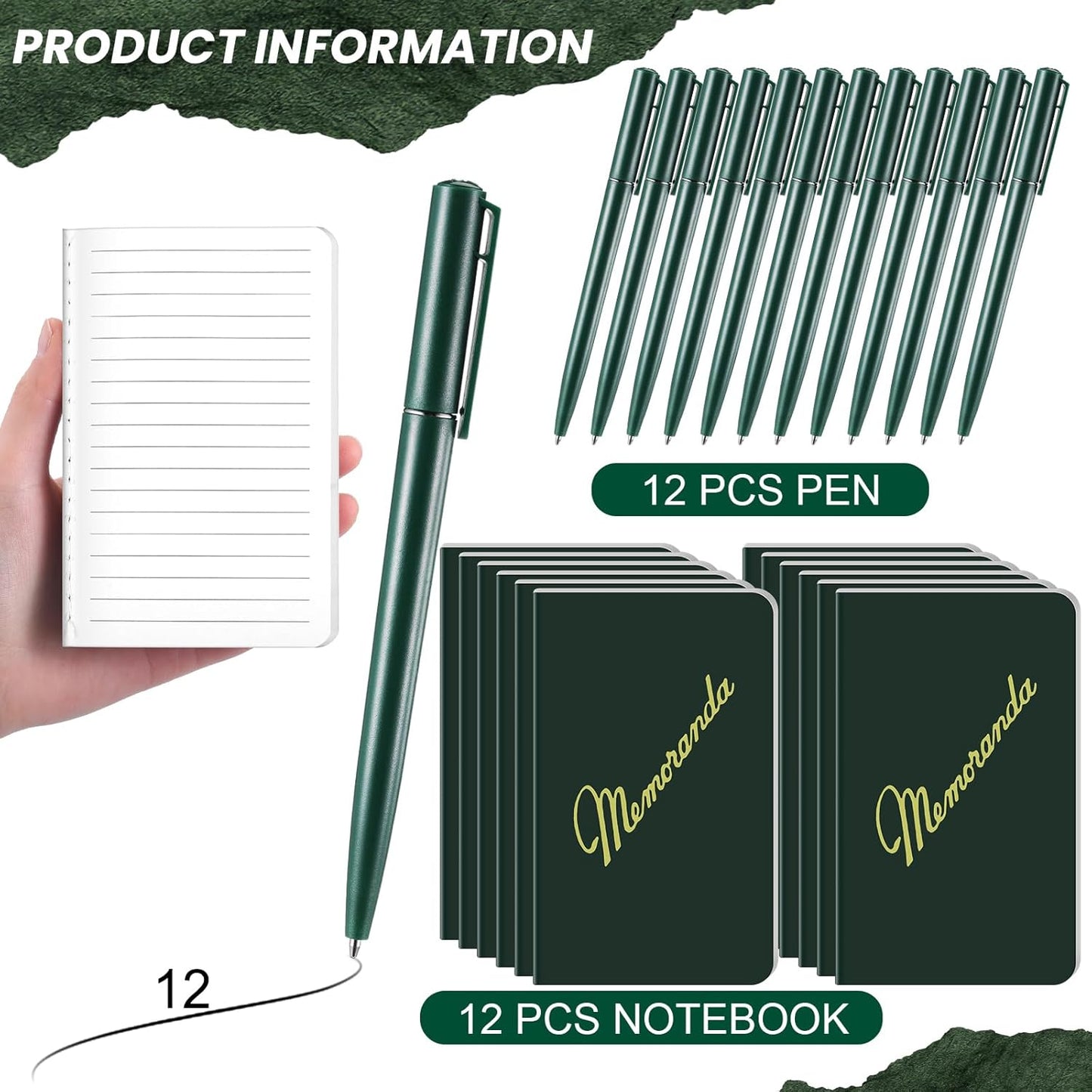 Faccito Memoranda Notebook and Pen Set Green Military Memorandum Book 3.3" x 5.5" Mini Utility Notepad Military Memo Book for Outdoor Recording Ranger School First Responder(12,Simple Style)