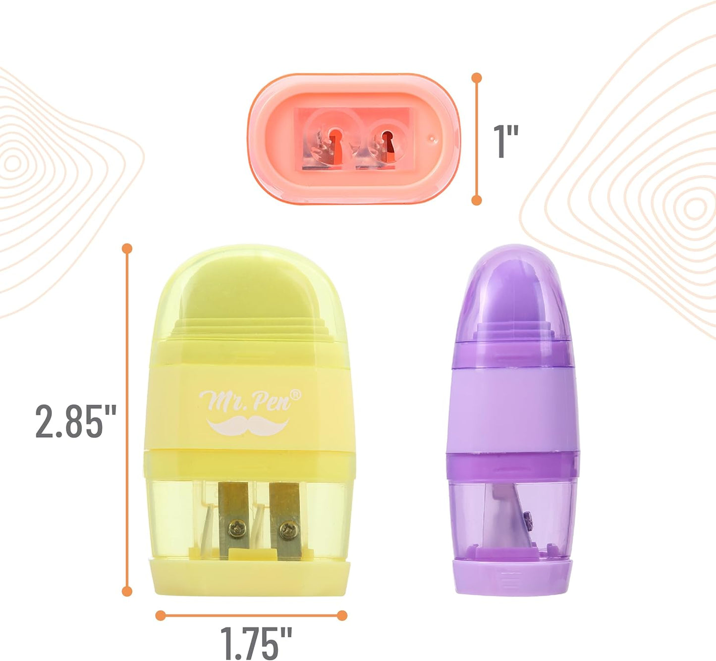 Mr. Pen- Pencil Sharpener & Eraser, 4 Pack, 2-in-1 Manual Sharpeners with Canister, 2 Sharpening Holes for Standard & Jumbo Pencils, Colorful Dual Hole Design for School, Office, Home, Kids