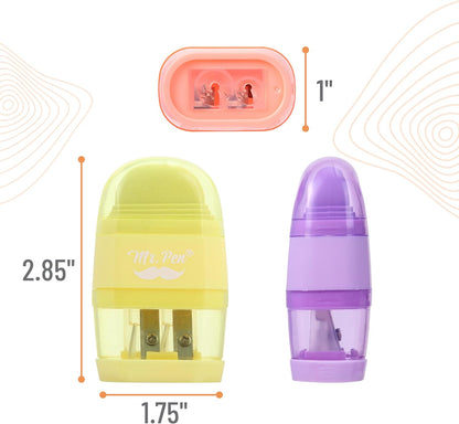 Mr. Pen- Pencil Sharpener & Eraser, 4 Pack, 2-in-1 Manual Sharpeners with Canister, 2 Sharpening Holes for Standard & Jumbo Pencils, Colorful Dual Hole Design for School, Office, Home, Kids