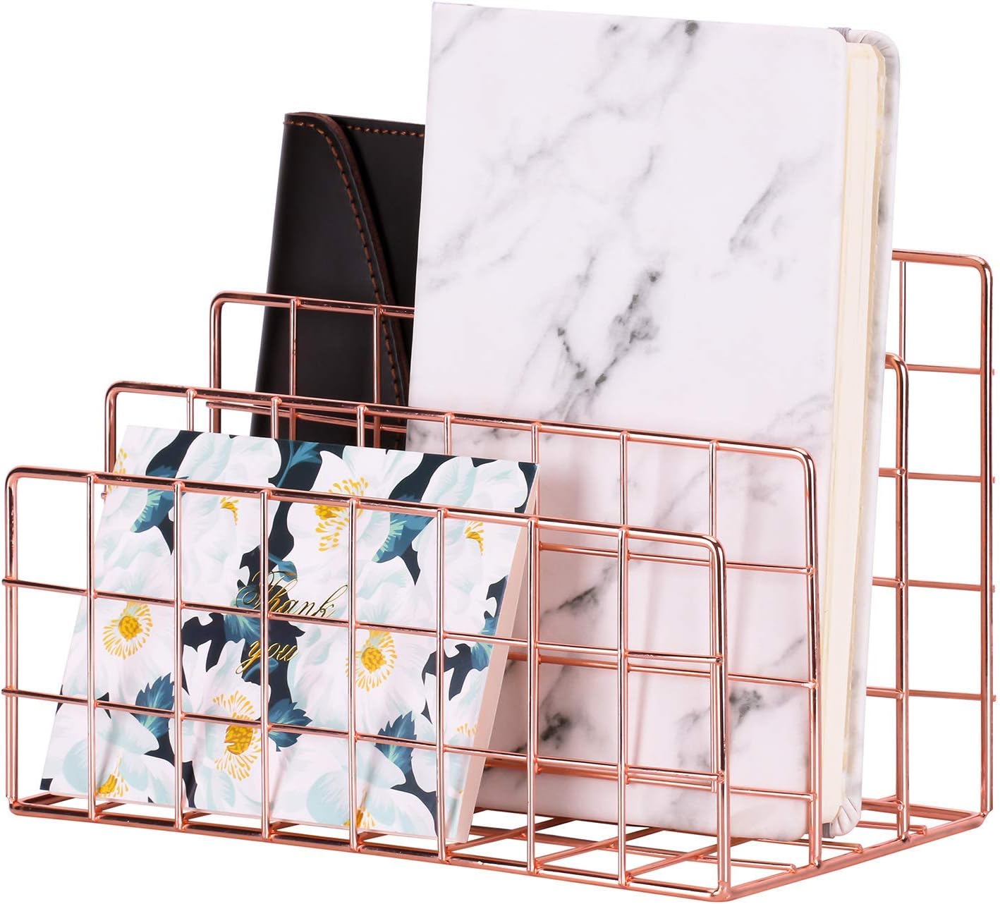Simmer Stone Gold Letter Sorter Organizer for Desk, Premium Plated Metal Mail Holder with 3 Upright Slots, Ultra-Stable & Non-Wobbling Desktop Organizer for Envelopes, Documents, Palettes 9.5“ x 4.7 ”