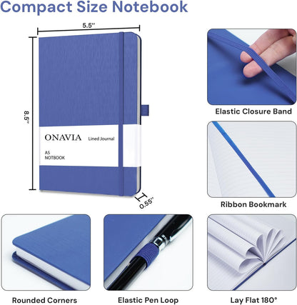 ONAVIA A5 College Ruled Notebook 3 Pack, Hardcover Lined Journals for School Notes, Study, Homework, Class Writing and Journaling, 160 Pages (80 Sheets), 5.8 x 8.3 in, Pink