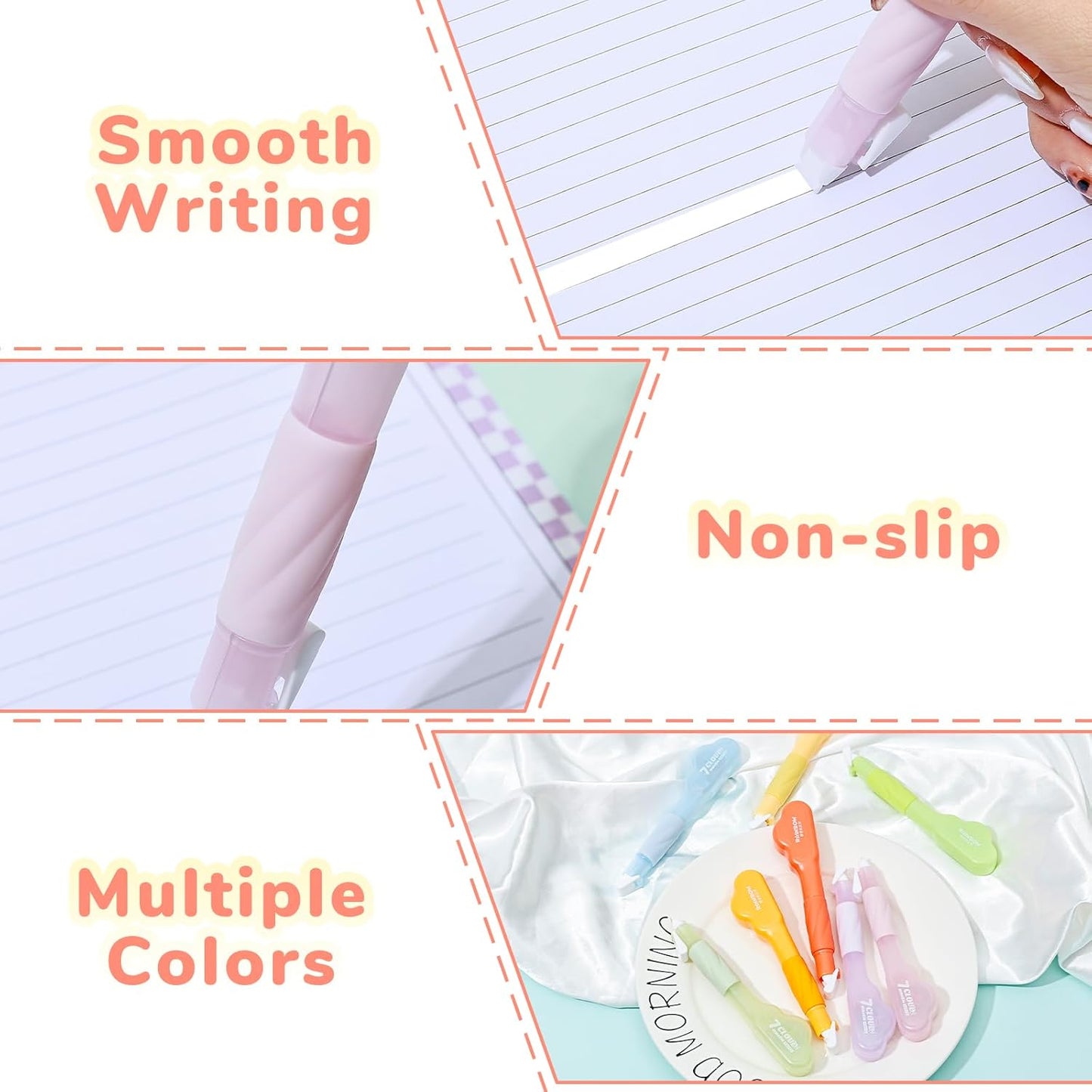 Temiary 4 Pack Correction Tape Pen, 0.27 in x 78.7 Ft White Smooth Pull Out Tape Pens for Writing, Tear Resistant Easy to Use Applicator for Instant Corrections School Office Supplies (Morandi)