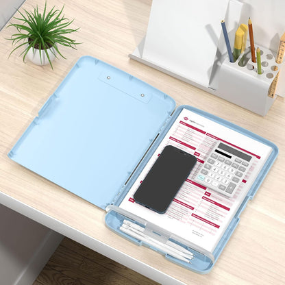 Rimilak Plastic Clipboard with Storage, 8.5 x 11 High Capacity Folio Nursing Case with Pen Holder, Size 14.2 x 9.6 x 1.2″ Folder Side-Opening for Classroom, Teacher, Smooth Writing, Dark Green