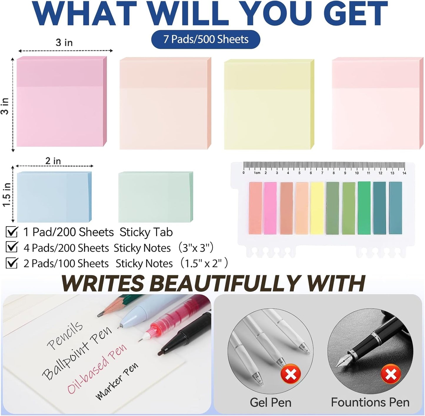6 Pads Transparent Sticky Notes with Sticky Tabs, Tecolu 3x3 inch Clear Sticky Notes【Waterproof, 5X Adhesive Strength】, See-Through Translucent Sticky Notes for School Office Bible Study Supplies