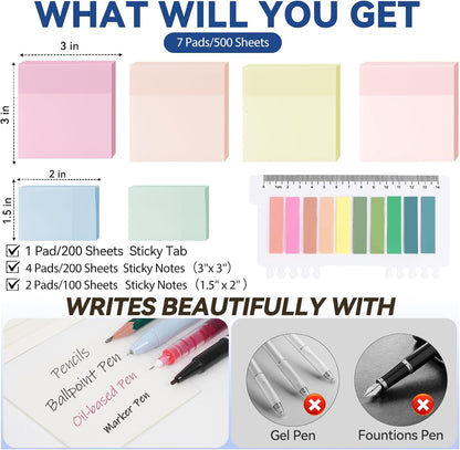 6 Pads Transparent Sticky Notes with Sticky Tabs, Tecolu 3x3 inch Clear Sticky Notes【Waterproof, 5X Adhesive Strength】, See-Through Translucent Sticky Notes for School Office Bible Study Supplies