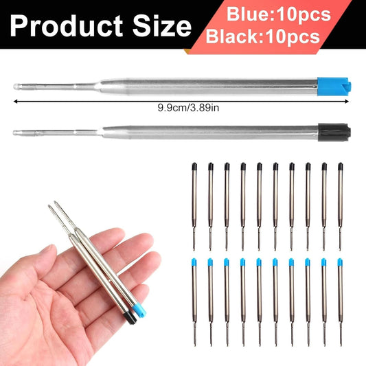 20 Pack Ink Pen Refills for Parker, Ballpoint Pen Refills, 3.9" Medium 1.0 mm Tip, Smooth Quick-Drying Ink for Click Pens,10 Black + 10 Blue Replacement Refills for Long-Lasting Writing