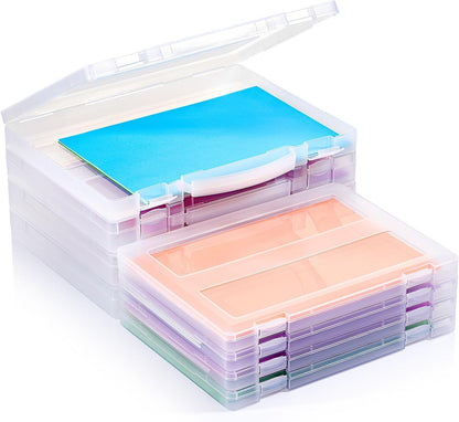 iBune 4-Pack A4 Plastic Paper Organizer Box, Scrapbook Storage for 8.5” x 11” Letter Papers, Portable Document Holder, Photo Storage Box Sticker Art Supplies Organizers, 12.2” x 8.9” x 0.7” Inner Size