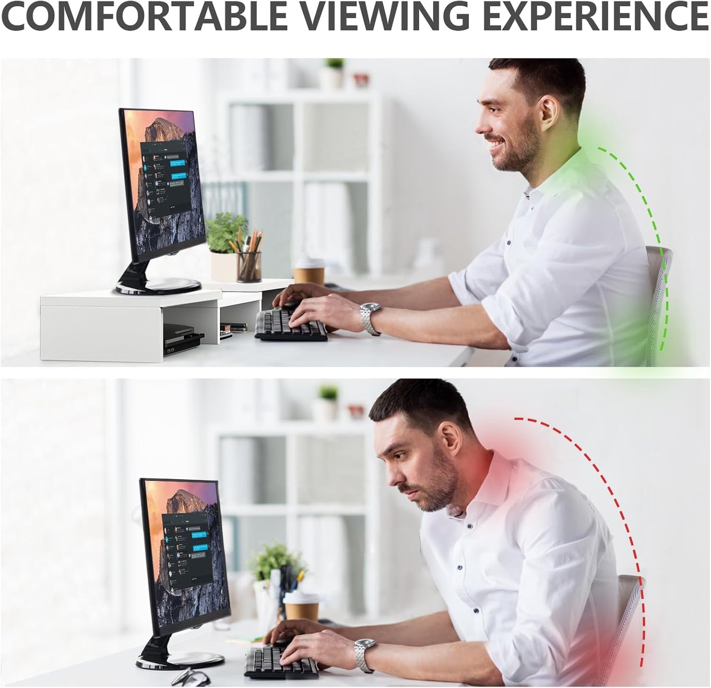 TAVR Dual Monitor Stand Riser Office Desktop Organizer Stand for 2 Monitors, Adjustable Length and Angle 3 Shelf, Extra Long Multifunctional Wooden Stand up to 43.3" fit Computer, Laptop, TV, Black