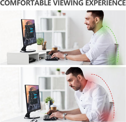 TAVR Dual Monitor Stand Riser Office Desktop Organizer Stand for 2 Monitors, Adjustable Length and Angle 3 Shelf, Extra Long Multifunctional Wooden Stand up to 43.3" fit Computer, Laptop, TV, Black