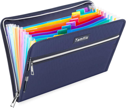 Tamfile Fireproof Accordion File Organizer with Handle, 13 Pocket Transparent Expanding File Folder with Zipper & Labels, File Folder with Multi-Pockets Paper Organizer Folder for Letter A4 Files