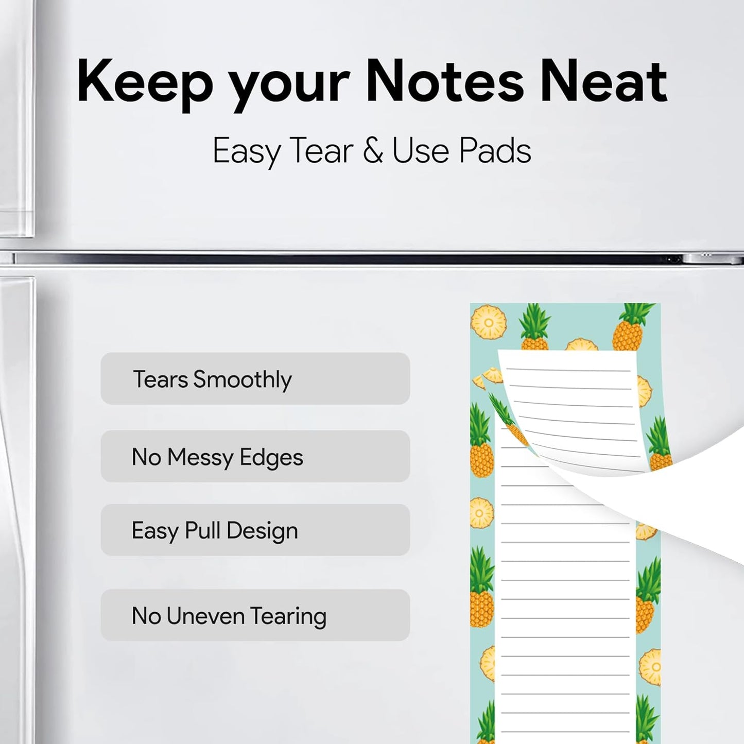 8 Magnetic Notepads – Notepads for Grocery List, Shopping List, To-Do List, Reminders -Strong Magnetic Back- Memo Notepad with Realistic Fruit Designs | 25 Sheets per Pad 7.5 x 3.5 inch (8 Pack)