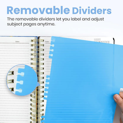 Large Spiral Notebook with Dividers & Tabs, 8.5" x 11" Hardcover 5 Subject Notebook for Work, 280 pages, College Ruled, Cute Journal for Women, Perfect for Study & Office Note Taking, Garden