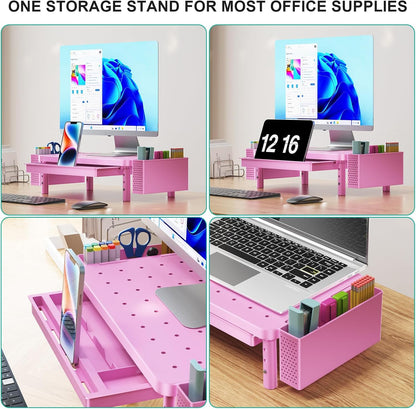 WALI Computer Monitor Stand for Desk, Adjustable Laptop Riser, Desk Monitor Stand Underneath Storage for Office, School Supplies (PTT001-B), 1 Pack, Black