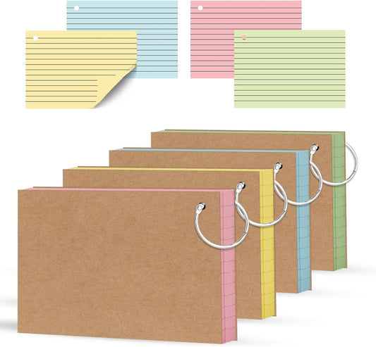 200 Count Colored Index Cards 3x5 Inch，Flashcards with Ring 4 Color，Heavy Weight Lined Ruled Note Cards for Studying, Office, School and Home