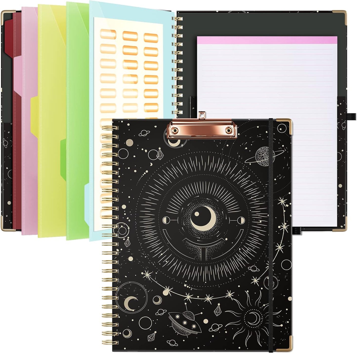 Ospelelf Clipboard with Storage 8.5 X 11，Padfolio Organizer, Spiral Portfolio Letter Size with Notepad, Pen Holder, 5 Extra Folder Divider Pages, Elastic Closure Nurse Office Essentials (Polka Dots)