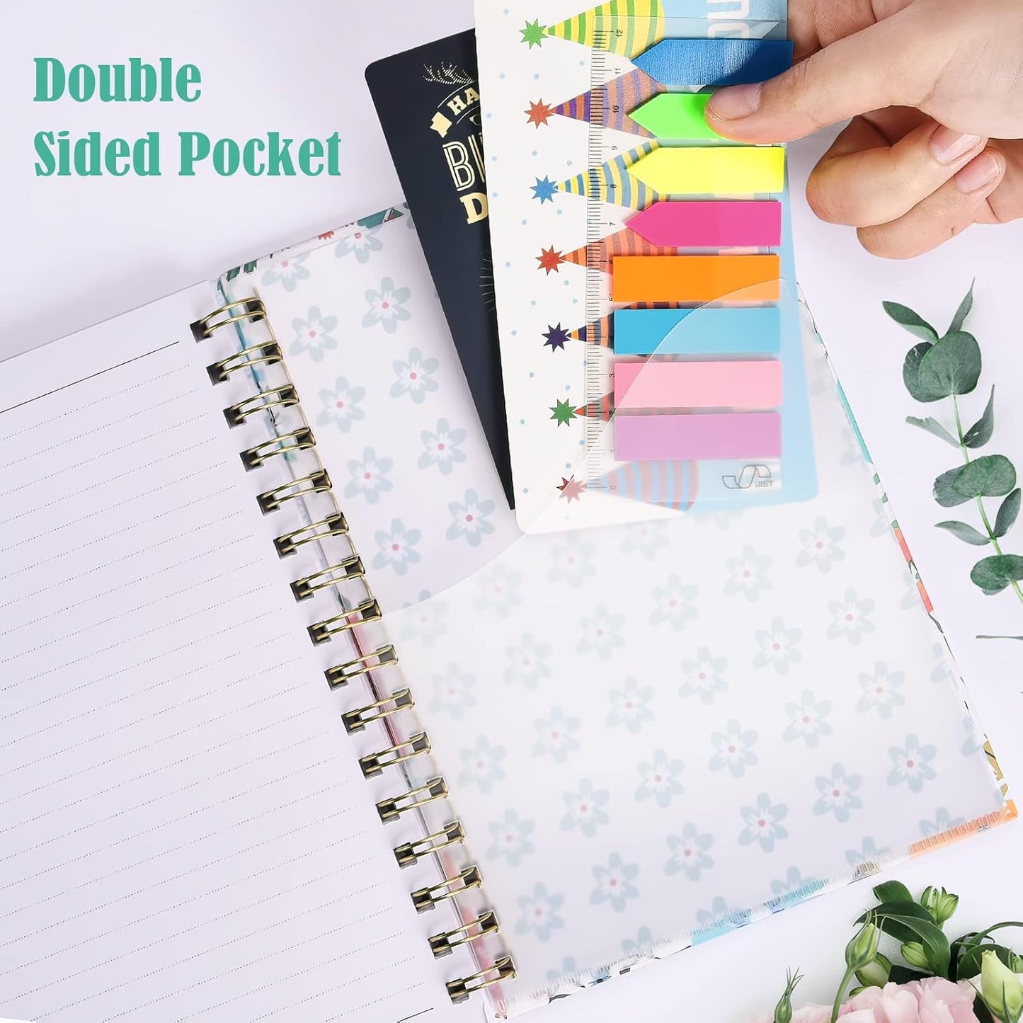 Spiral Notebook, 4 Pack A5 Lined Journal for Women, Hardcover Spiral Journal with 2 Pockets, College Ruled Notebooks, Cute Notebook for Office, School Supplies, Gifts (160 Pages, 6.3" x 8.46")