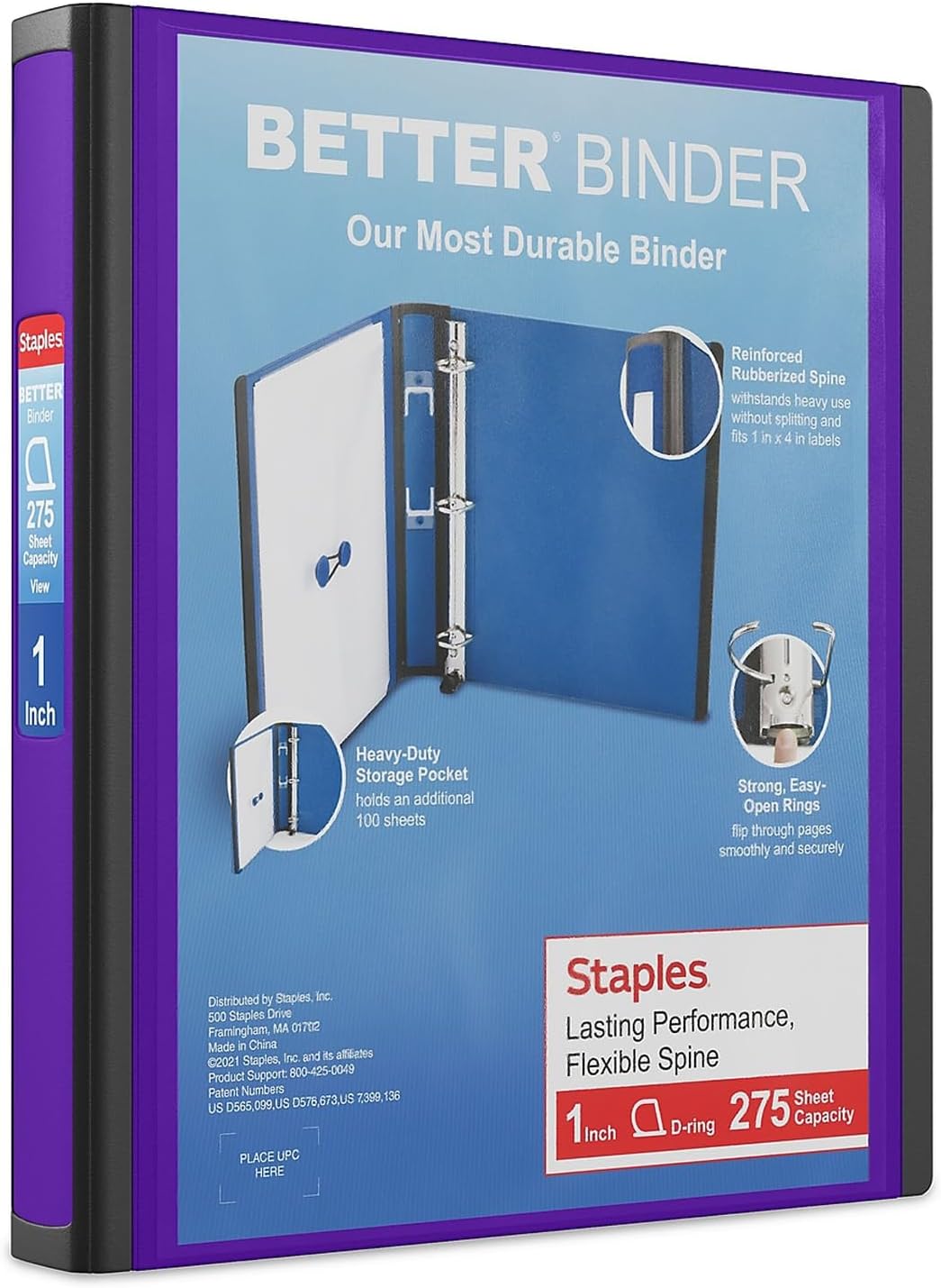 Staples Better Binder 2-Inch D-Ring View Binder, Reinforced Spine, Holds Up to 540 Sheets, Teal, for Office & School