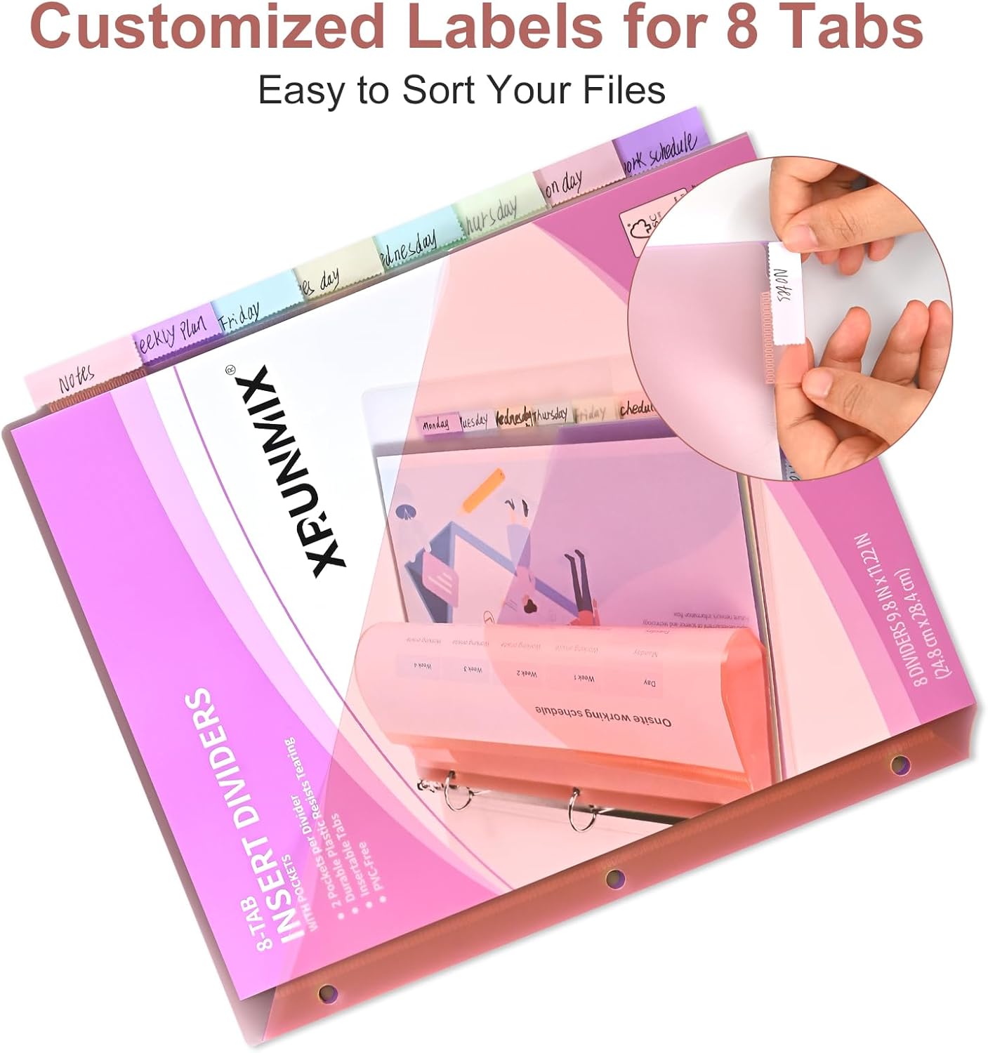 8-Tab Binder Dividers, Index Pockets for 3 Ring Binders, 8 Pastel Colors, US Letter Size (1)